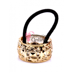 Inel pentru prins parul din plastic model ILM024 Auriu cu model